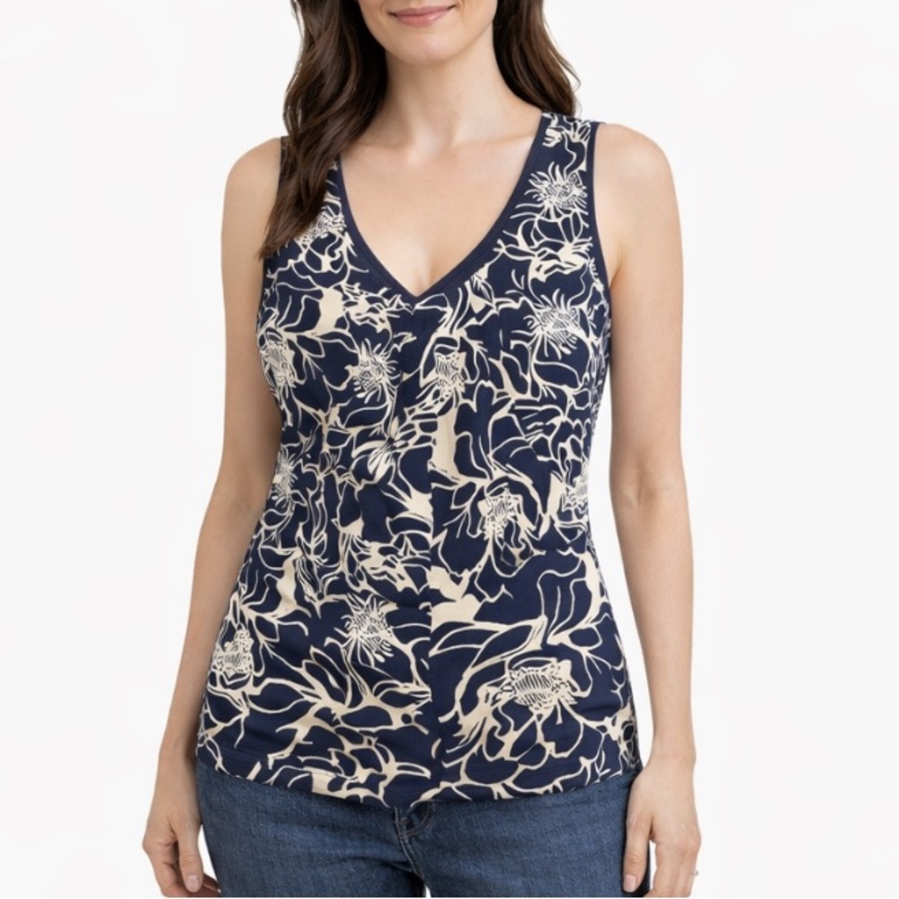 Banana Republic Navy & Cream Floral Sleeveless Top (XS)
